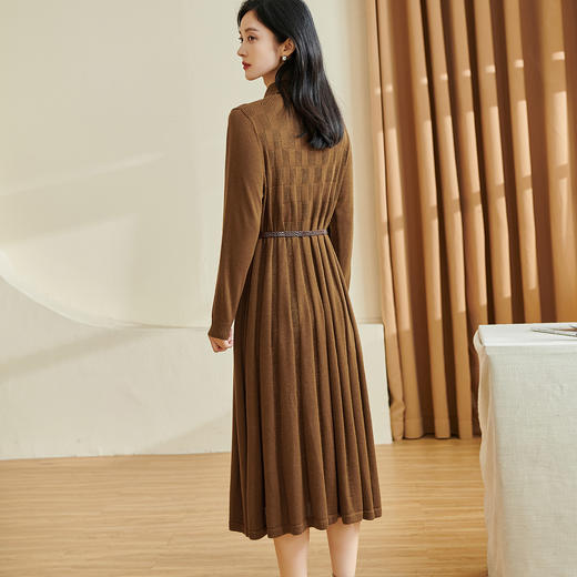 剩S/M/L/XL/XXL 米思阳2026春季新款洋气复古格纹连衣裙设计感褶皱针织裙子女3523 商品图2