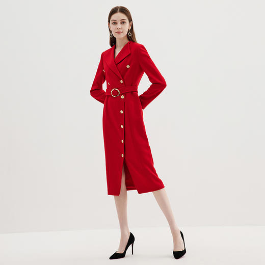 EITIE爱特爱冬季新款时尚修身经典翻领裙摆开叉显高连衣裙7207918 商品图1