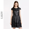 LIZZY秋季女士优雅刺绣镂空花朵圆领绵羊皮连肩袖连衣裙5145 商品缩略图0