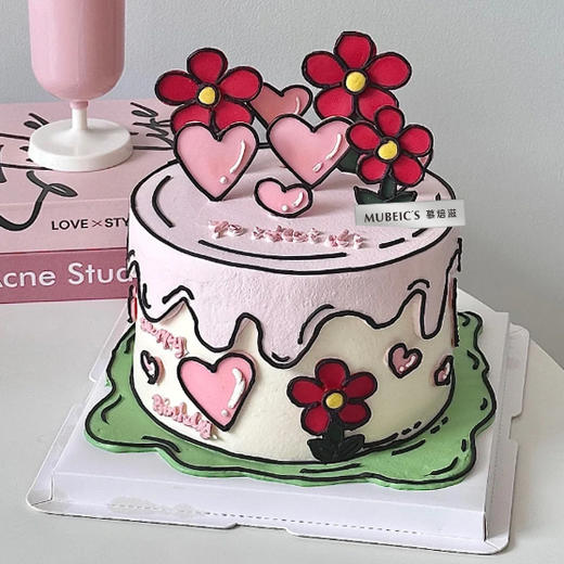 二次元爱心花花蛋糕S178 商品图0