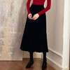 BE09785罗衣复古丝绒黑色高腰半身裙2023冬装新款优雅大摆褶皱裙子 商品缩略图1