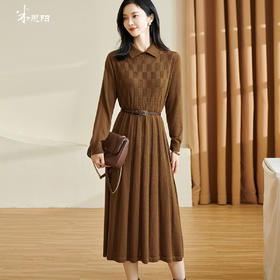 剩S/M/L/XL/XXL 米思阳2026春季新款洋气复古格纹连衣裙设计感褶皱针织裙子女3523