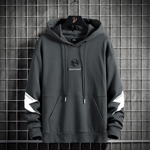 【新款DPJ】大依优型大码加绒连帽卫衣加肥加大休闲宽松透气上衣男士胖子肥佬潮款 商品图1