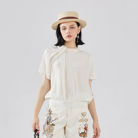 谜底上衣短袖女2023秋新款简约时尚设计感宽松百搭衬衫233MS0006