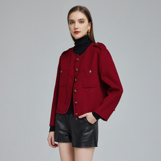 NH941斯尔丽2023冬季新款短款圆领时尚保暖宽松显瘦减龄双面呢羊毛大衣 商品图2