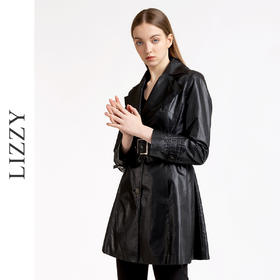 LIZZY优季帅气光泽感面料双层领收腰配腰带时尚OL长袖风衣外套女4522