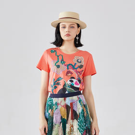 谜底T恤短袖女2023秋季新款学院风趣味绣花修身百搭上衣233MT0019