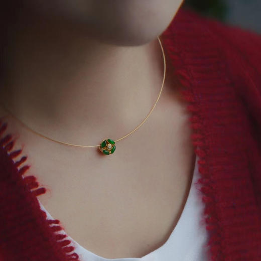 龢盒原创 18k金翡翠小花钱耳钉吊坠套 商品图4