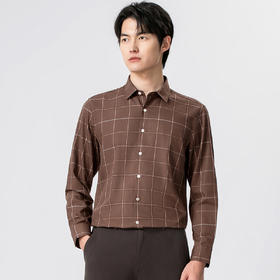 圣得西男士时尚格纹衬衫秋季潮流休闲百搭帅气方领衬衣男