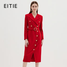 EITIE爱特爱冬季新款时尚修身经典翻领裙摆开叉显高连衣裙7207918