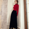 BE09785罗衣复古丝绒黑色高腰半身裙2023冬装新款优雅大摆褶皱裙子 商品缩略图2