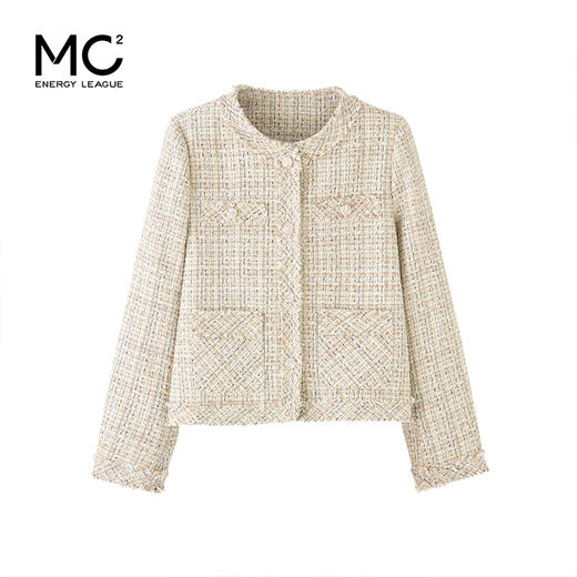 法式气质款显瘦圆领毛边拼接粗花呢小香风外套J3241637 商品图4