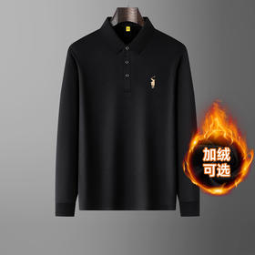 【新款DG】大依优型大码加绒长袖Polo衫翻领加肥加大肥佬休闲宽松透气上衣胖子绅士打底T恤