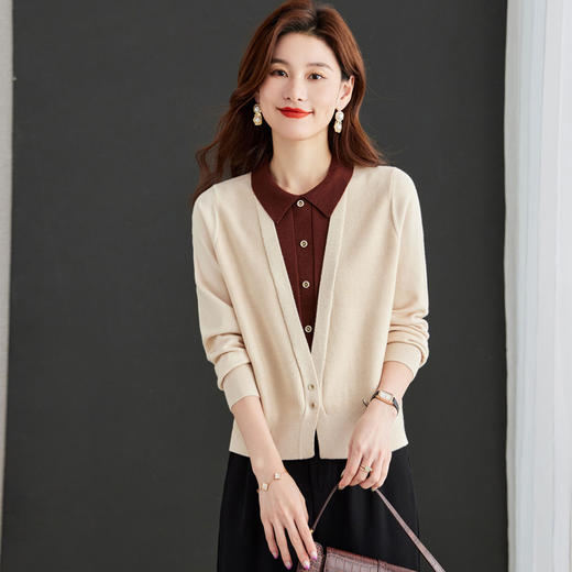 假两件拼接毛衣，洋气减龄衬衫领拼色上衣CC-J301 商品图2