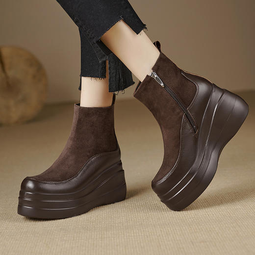 简约舒适，高跟防水台真皮拼接靴子MQE-G82-5 商品图8