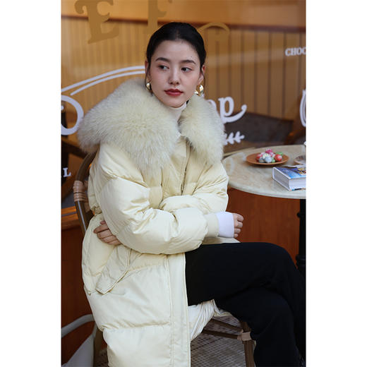 HeyDress蓝狐毛大翻领羽绒服女冬季90白鸭绒保暖宽松收腰外套 商品图1