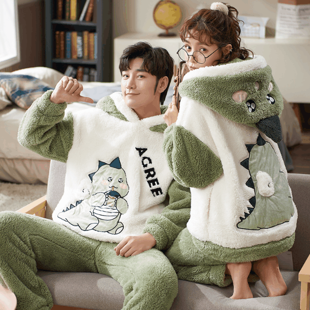 【保暖柔软舒适❗️情侣家居服】情侣睡衣女冬天加厚加绒珊瑚绒可爱恐蛇秋冬季男士法兰绒睡衣父亲节礼物新年礼盒年货礼盒