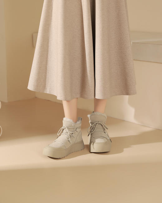 西村名物2023秋冬季新款加绒加厚防滑保暖女厚底面包鞋雪地靴真皮T23DS46161 商品图6