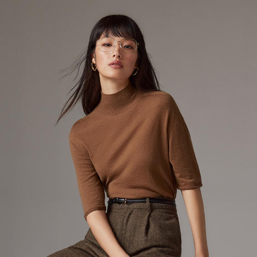 IN AND ON 慵懒风山羊绒针织上衣软糯桑蚕丝高领半袖毛衣53655 商品图3