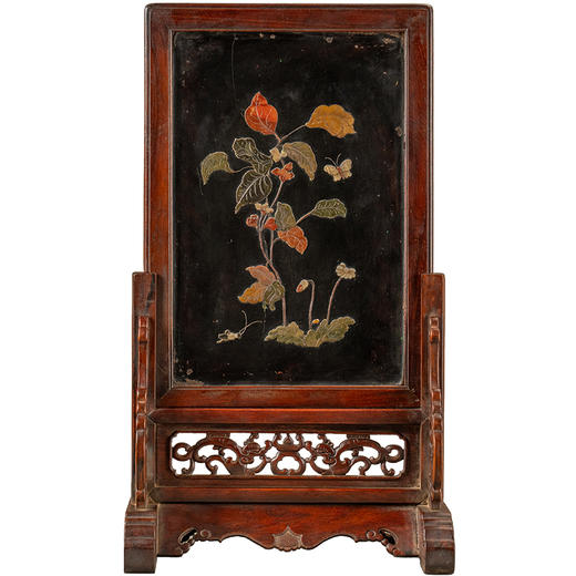 清 黄花梨镶漆地百宝嵌花卉纹插屏 商品图5