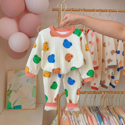 【轻柔贴肤！儿童睡衣家居服】秋季新款提花全棉套装男女童长袖内衣秋衣秋裤，绒软如云，舒适保暖，为你的宝宝带来温馨的睡眠时光。ry 商品图2