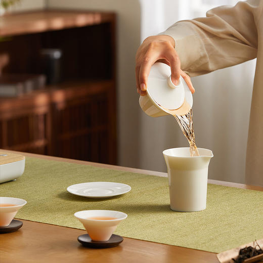 【鸣盏羊脂玉瓷茶具八件套】家用功夫茶具盖碗品茗杯公道杯泡茶套装 商品图1
