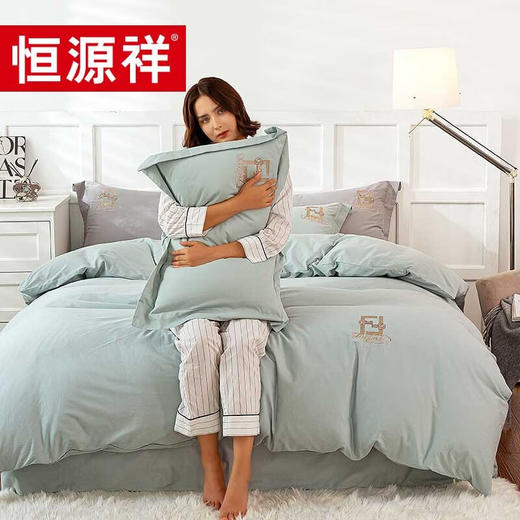 恒源祥礼业TBK3019绣花长绒棉四件套(星兰) 1.5m（被套：200*230cm） 商品图0