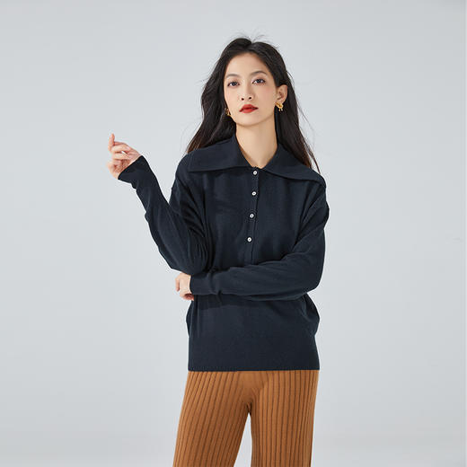 东黎 • 小山羊绒 女士秋冬大翻领简约纯色休闲羊绒衫  3414 商品图9