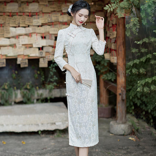 【双11】秋季新款锦棉提花斜襟八扣甜美改良日常聚会走秀旗袍BS-2852 商品图2