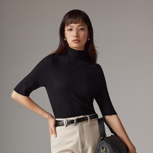 IN AND ON 慵懒风山羊绒针织上衣软糯桑蚕丝高领半袖毛衣53655 商品图4