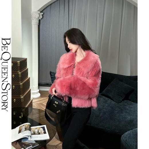 BeQueenStory【好莱坞热恋】西班牙托斯卡纳直毛漂染显白翻领毛外套 商品图3