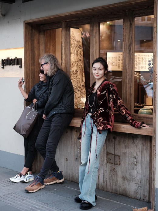 盛唐牡丹|丝绒烫金水貂毛夹棉斜襟系带上衣 商品图6