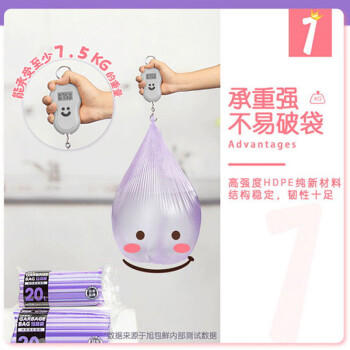 旭包鲜 平口垃圾袋蓝色50cm*60cm180只1丝厨房家用办公点断式加厚塑料袋 商品图0