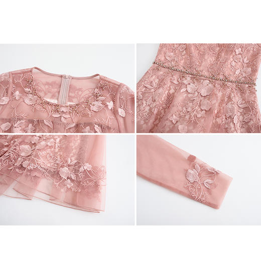司歌刺绣礼服连衣裙圆领网纱显瘦长裙A88G1764 商品图2