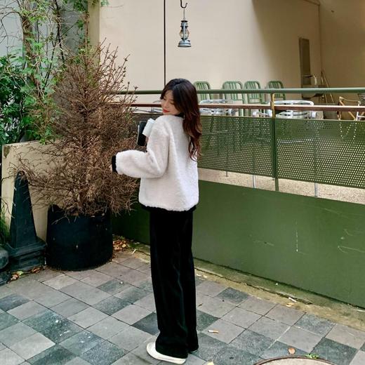 金蘑菇菇 冬日暖暖裤 竖条纹理松紧腰阔腿裤长裤秋冬休闲宽松 商品图3