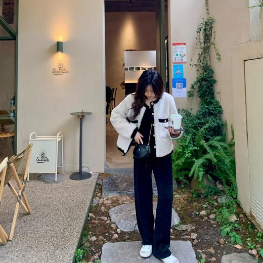 金蘑菇菇 冬日暖暖裤 竖条纹理松紧腰阔腿裤长裤秋冬休闲宽松 商品图2