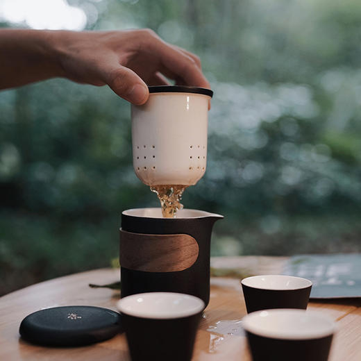【旅行便携套装】鸣盏陶瓷快客杯黑釉珍瓷茶具茶海茶漏茶巾品茗杯家用 商品图4