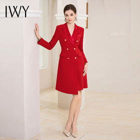 IWY/红色年会礼服女缎领拼接气质修身显瘦职业装Q1002