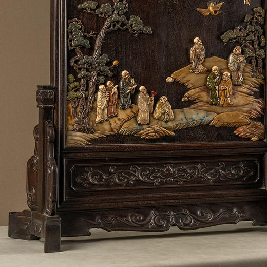 清 紫檀百宝嵌罗汉图插屏 商品图4