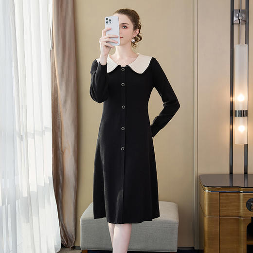 奢姿2025大码女装法式复古名媛针织连衣裙女秋冬内搭娃娃领毛衣裙9734891134 商品图2