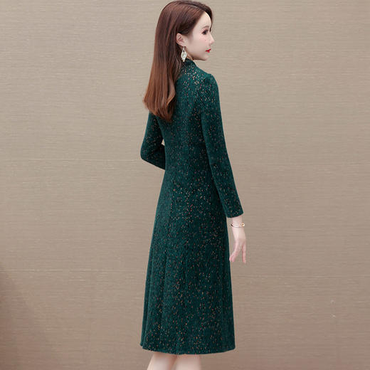 洋气时尚，印花长款中式连衣裙秋冬款立领长袖国风优雅打底裙QYM-XYKL-K523-L 商品图2