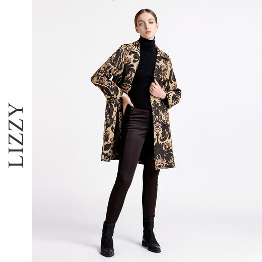 LIZZY2023秋冬新款英伦风格优雅简约H摆型提花面料双排扣大衣2961 商品图1
