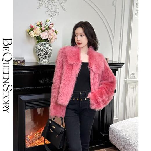 BeQueenStory【好莱坞热恋】西班牙托斯卡纳直毛漂染显白翻领毛外套 商品图0