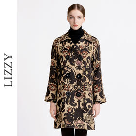 LIZZY2023秋冬新款英伦风格优雅简约H摆型提花面料双排扣大衣2961