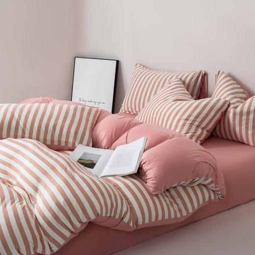 無印铂品天竺棉四件套 律动条纹    MUJI-TJ23-72 粉红色 200*230cm 商品图1