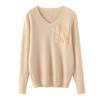QHJY-JY917软糯毛衣V领针织打底衫女秋冬修身钩花口袋显瘦针织毛衫长袖上衣 商品缩略图4