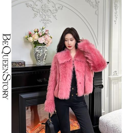 BeQueenStory【好莱坞热恋】西班牙托斯卡纳直毛漂染显白翻领毛外套 商品图4