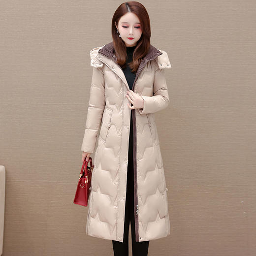 拼色时髦保暖棉服，长袖连帽修身通勤气质棉衣外套QYM-OSB308-L 商品图0