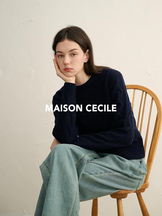 MAISON CECILE奶白/午夜蓝经典圆领羊毛纽花毛衣 商品图3
