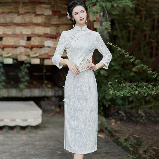 【双11】秋季新款锦棉提花斜襟八扣甜美改良日常聚会走秀旗袍BS-2852 商品图1